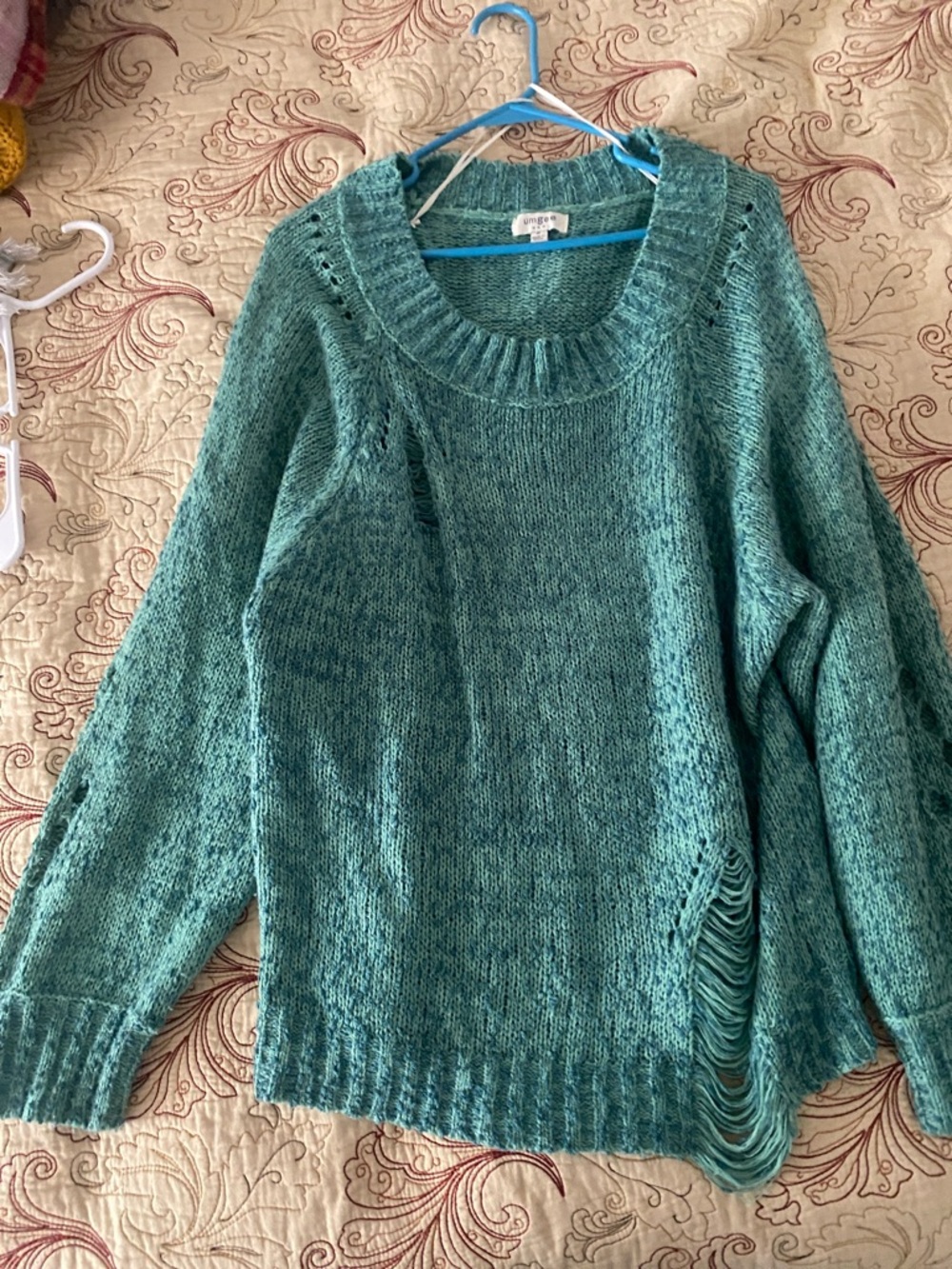 Teal Distressed Sweater - Umgee